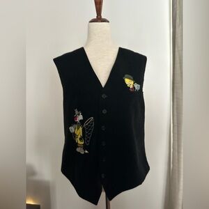 Vintage Looney Tunes Tweety & Sylvester Acme Clothing Co. Black Embroidered Vest